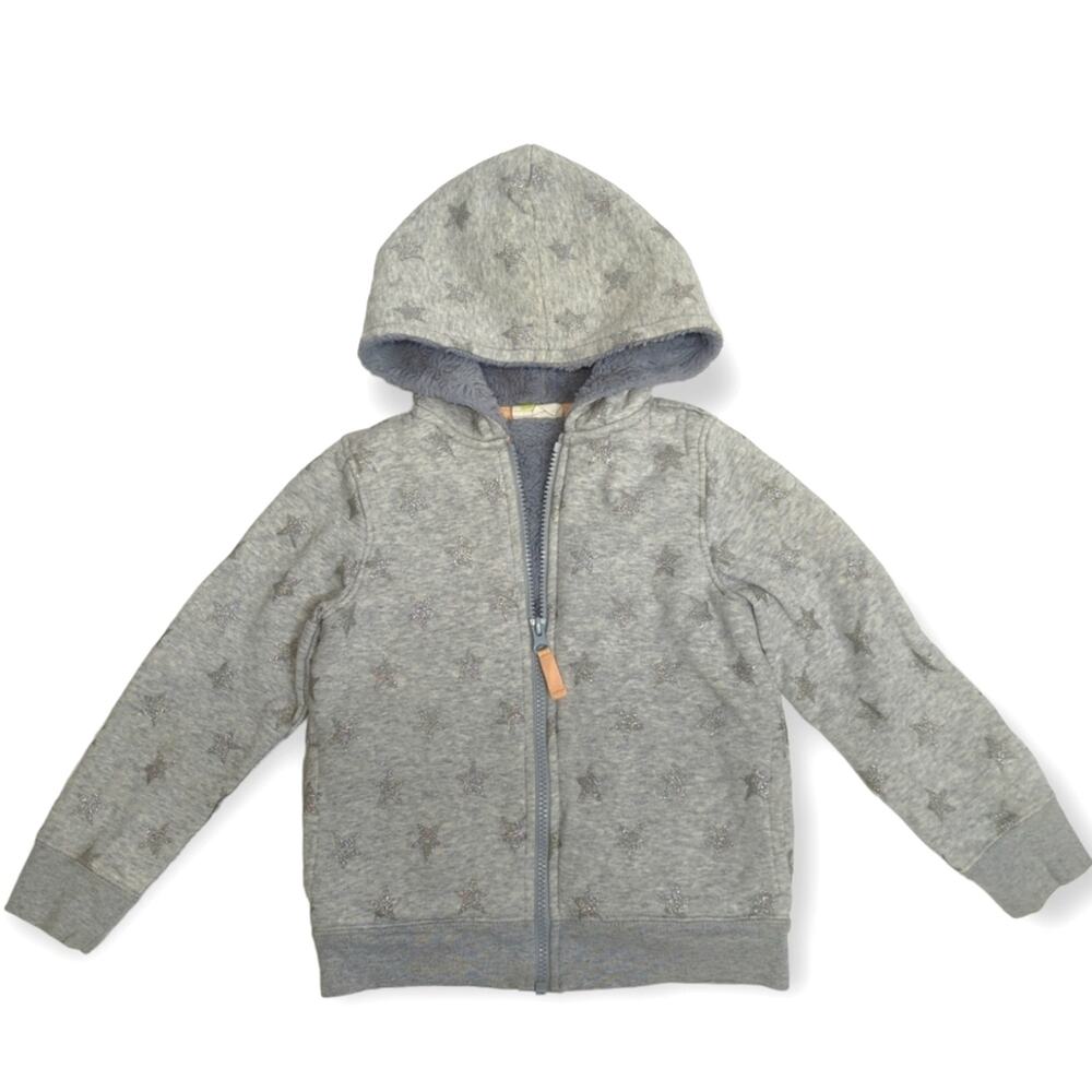 Crazy 8 Girl's Silver Glitter Star Sherpa Hoodie Full Zip Jacket Size Small‎